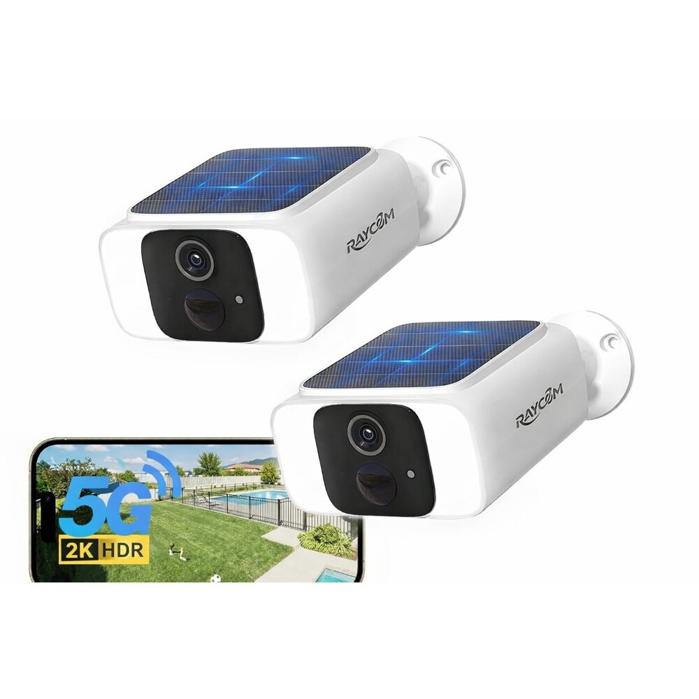 White Solar-Powered 5G 2K HDR Outdoor Security Camera (Pair)